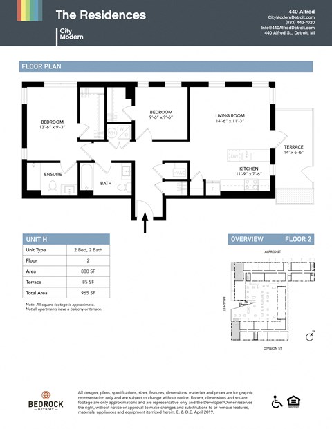 Floor plan for 2 beds, 2 baths, 880 sqft